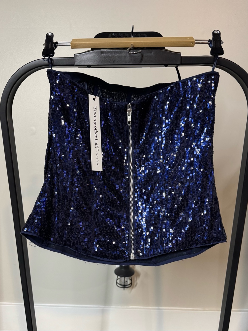 AKIRA Navy Sequin Strapless Tube Top